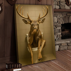 Maxcorners Funny Deer Bathroom Canvas Wall Art – Rustic Toilet Canvas for Cabin, Lodge & Man Cave Decor
