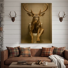 Maxcorners Funny Deer Bathroom Canvas Wall Art – Rustic Toilet Canvas for Cabin, Lodge & Man Cave Decor