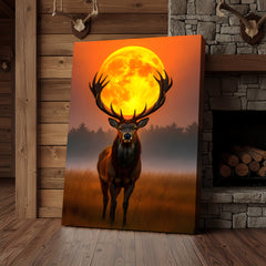 Maxcorners Majestic Elk Full Moon Canvas Wall Art – Hunting Cabin Decor Gift for Hunters