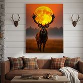 Maxcorners Majestic Elk Full Moon Canvas Wall Art – Hunting Cabin Decor Gift for Hunters
