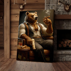Maxcorners Boss Bear Canvas Wall Art, Stylish Anthropomorphic Animal Portrait, Masculine Power and Confidence Lounge Decor for Men