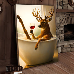 Maxcorners Relaxing Deer in Bathtub Funny Wall Art – Unique Gift for Hunters, Rustic Cabin Decor Canvas