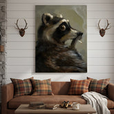 Maxcorners Raccoon Canvas Wall Art, Vintage Oil Portrait Anthropomorphic Animal, Moody Woodland Rustic Cabin Decor
