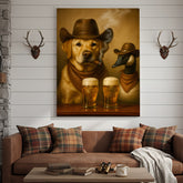 Maxcorners Funny Cowboy Dog & Goose Canvas Wall Art – Funny Beer & Smoking Western Decor for Hunters, Cabin & Man Cave