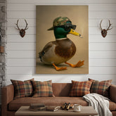 Maxcorners Cool Mallard Duck with Camo Hat Wall Art – Funny Hunting Canvas Print for Cabin, Lodge & Man Cave Decor