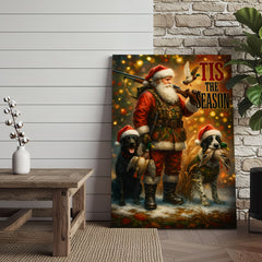 Maxcorners Rustic Christmas Hunting Canvas Art - Santa with Hunting Dogs and Ducks Holiday Wall Decor - Festive Country Cabin Artwork
