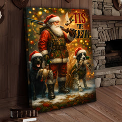 Maxcorners Rustic Christmas Hunting Canvas Art - Santa with Hunting Dogs and Ducks Holiday Wall Decor - Festive Country Cabin Artwork
