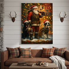 Maxcorners Rustic Christmas Hunting Canvas Art - Santa with Hunting Dogs and Ducks Holiday Wall Decor - Festive Country Cabin Artwork