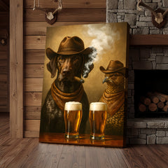 Maxcorners Funny Dog & Grouse Beer Canvas Wall Art – Rustic Cowboy Bar Decor Gift for Hunters & Outdoorsmen