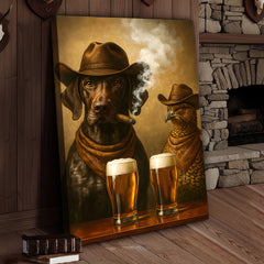 Maxcorners Funny Dog & Grouse Beer Canvas Wall Art – Rustic Cowboy Bar Decor Gift for Hunters & Outdoorsmen
