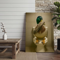 Maxcorners Funny Duck Bathroom Wall Art – Hilarious Rustic Toilet Canvas for Cabin, Lodge & Man Cave Decor