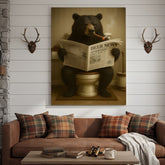 Maxcorners Funny Bear Newspaper Bathroom Canvas Wall Art – Wildlife Animal Poster - Unique Gift for Dad, Hunters & Outdoorsmen