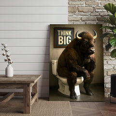 Maxcorners Funny Buffalo Bathroom Wall Art – Think Big Bison Canvas, Rustic Farmhouse Animal Decor