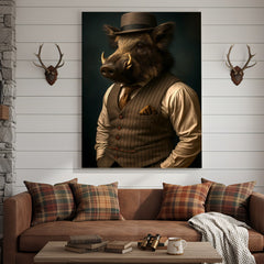 Maxcorners Gentleman Boar Canvas Wall Art – Unique Funny Gift for Men, Hunters Who Love Style