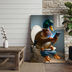 Maxcorners Funny Duck on Toilet Canvas Wall Art – Hilarious Gift for Men, Husband or Bathroom Decor