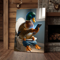 Maxcorners Funny Duck on Toilet Canvas Wall Art – Hilarious Gift for Men, Husband or Bathroom Decor