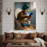 Maxcorners Funny Duck on Toilet Canvas Wall Art – Hilarious Gift for Men, Husband or Bathroom Decor