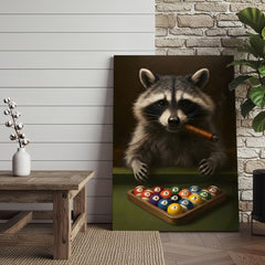 Maxcorners Funny Raccoon Pool Player Canvas – Perfect Gift for Billiards Lovers & Outdoors Men