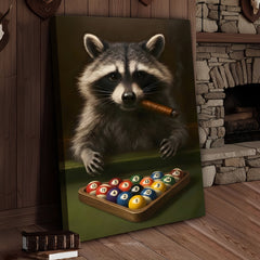 Maxcorners Funny Raccoon Pool Player Canvas – Perfect Gift for Billiards Lovers & Outdoors Men