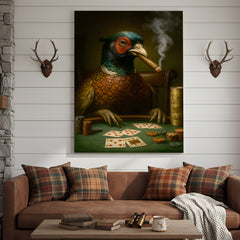 Maxcorners The Poker Pheansant Wall Art Canvas – Funny Smoking Pheasant Wall Art for Men