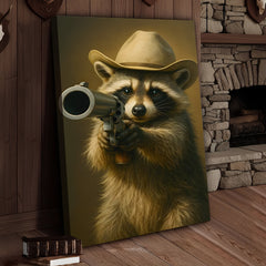 Maxcorners Cowboy Raccoon with Revolver Canvas Wall Art, Funny Western Critter Decor