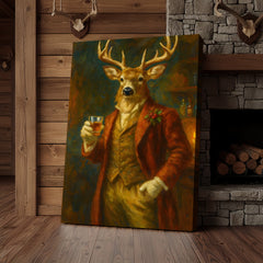 Maxcorners Deer Gentleman Wall Art Canvas – Whiskey Hunter Canvas Decor for Rustic Cabin, Lodge & Man Cave Gift