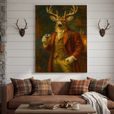 Maxcorners Deer Gentleman Wall Art Canvas – Whiskey Hunter Canvas Decor for Rustic Cabin, Lodge & Man Cave Gift