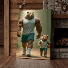 Maxcorners Buff Bear Dad and Cub Canvas Wall Art, Fitness Father and Son Bear Print, Basketball Kids Room & Home Gym Decor