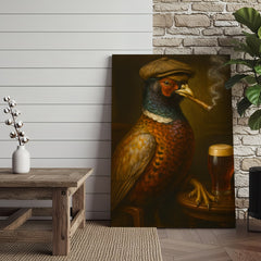 Maxcorners Pheasant Beer & Smoking Canvas – Funny Rustic Wall Art for Hunters, Bar & Man Cave Decor