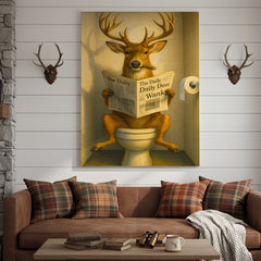 Maxcorners Funny Deer on Toilet Canvas – Quirky Animal Art Print with Smoking and Newspaper for Unique Wall Decor