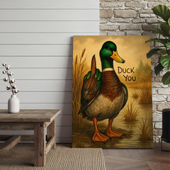 Maxcorners Funny Mallard Duck Canvas Wall Art – Cheeky Bathroom Decor, Rustic Lake House & Farmhouse Print