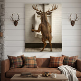 Maxcorners Deer Holding Beer and Standing at the Urinal Canvas – Hilarious Bathroom Wall Art for Rustic Cabin & Man Cave