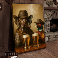 Maxcorners Funny Dog & Pheasant Beer Canvas Wall Art – Cowboy Hunting Bar Decor Gift for Hunters & Outdoorsmen