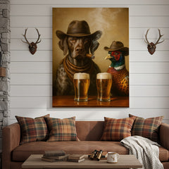 Maxcorners Funny Dog & Pheasant Beer Canvas Wall Art – Cowboy Hunting Bar Decor Gift for Hunters & Outdoorsmen