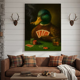 Maxcorners Funny Mallard Duck Canvas Wall Art, Rustic Poker Animal Portrait Playing Cards, Vintage Anthropomorphic Print for Man Cave Decor