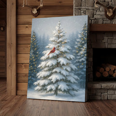 Maxcorners Cardinal in Snowy Christmas Forest Wall Art Canvas– Holiday Winter Decor Gift for Bird Lovers & Families