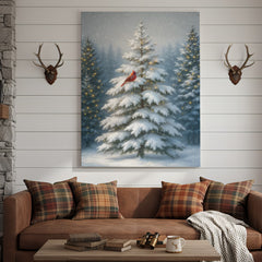 Maxcorners Cardinal in Snowy Christmas Forest Wall Art Canvas– Holiday Winter Decor Gift for Bird Lovers & Families