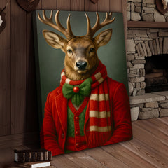 Maxcorners Christmas Deer Portrait Wall Art Canvas – Elegant Holiday Decor, Perfect Gift for Wildlife Lovers
