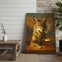 Maxcorners Smoking Wolf Coyote with Cocktail Glasses Canvas – Funny Hunting Wall Art for Man Caves - Hilarious Gift for Outdoorsmen