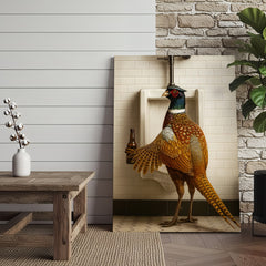 Maxcorners Funny Pheasant Canvas Wall Art – Hilarious Bathroom Humor Decor – Rustic Hunting Cabin Gag Gift – Quirky Lodge Animal Artwork