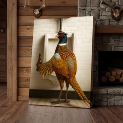 Maxcorners Funny Pheasant Canvas Wall Art – Hilarious Bathroom Humor Decor – Rustic Hunting Cabin Gag Gift – Quirky Lodge Animal Artwork