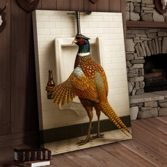 Maxcorners Funny Pheasant Canvas Wall Art – Hilarious Bathroom Humor Decor – Rustic Hunting Cabin Gag Gift – Quirky Lodge Animal Artwork
