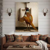Maxcorners Funny Pheasant Canvas Wall Art – Hilarious Bathroom Humor Decor – Rustic Hunting Cabin Gag Gift – Quirky Lodge Animal Artwork
