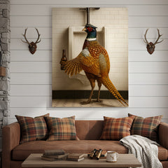 Maxcorners Funny Pheasant Canvas Wall Art – Hilarious Bathroom Humor Decor – Rustic Hunting Cabin Gag Gift – Quirky Lodge Animal Artwork