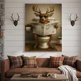Maxcorners Funny Deer on Toilet Canvas – Hilarious Animal Art Print with SunGlasses and Smoking Reading Newspaper.