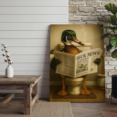 Maxcorners Funny Wood Duck Read Newspaper Bathroom Canvas – Hunting Wildlife Animal Poster - Unique Gift for Dad, Hunters