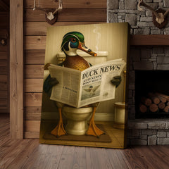 Maxcorners Funny Wood Duck Read Newspaper Bathroom Canvas – Hunting Wildlife Animal Poster - Unique Gift for Dad, Hunters