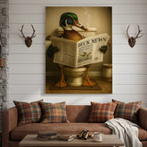 Maxcorners Funny Wood Duck Read Newspaper Bathroom Canvas – Hunting Wildlife Animal Poster - Unique Gift for Dad, Hunters