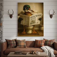 Maxcorners Funny Wood Duck Read Newspaper Bathroom Canvas – Hunting Wildlife Animal Poster - Unique Gift for Dad, Hunters