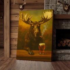 Maxcorners Moose Smoking & Drinking Canvas - Rustic Bar Wall Art Hunting Lodge & Man Cave Decor